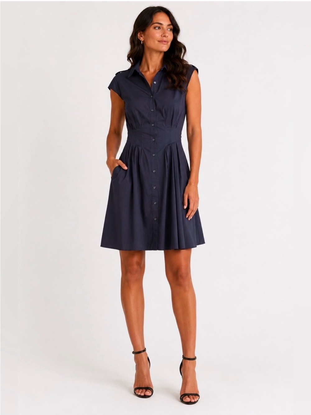 NWT Eliza J $138 USD Cap Sleeve Cotton Fit & Flare Shirtdress